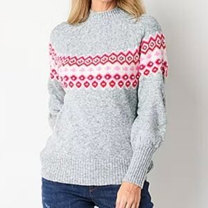 Women's St. John's Bay Small Pearl Beaded Holiday Sweater Grey Red Pink Vday